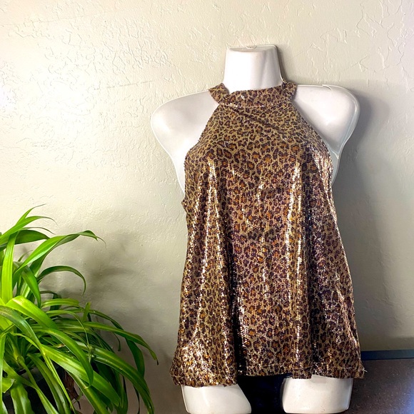 Women’s NWT Cable & Gauge Sequined Animal Print Dress Top - Picture 1 of 16